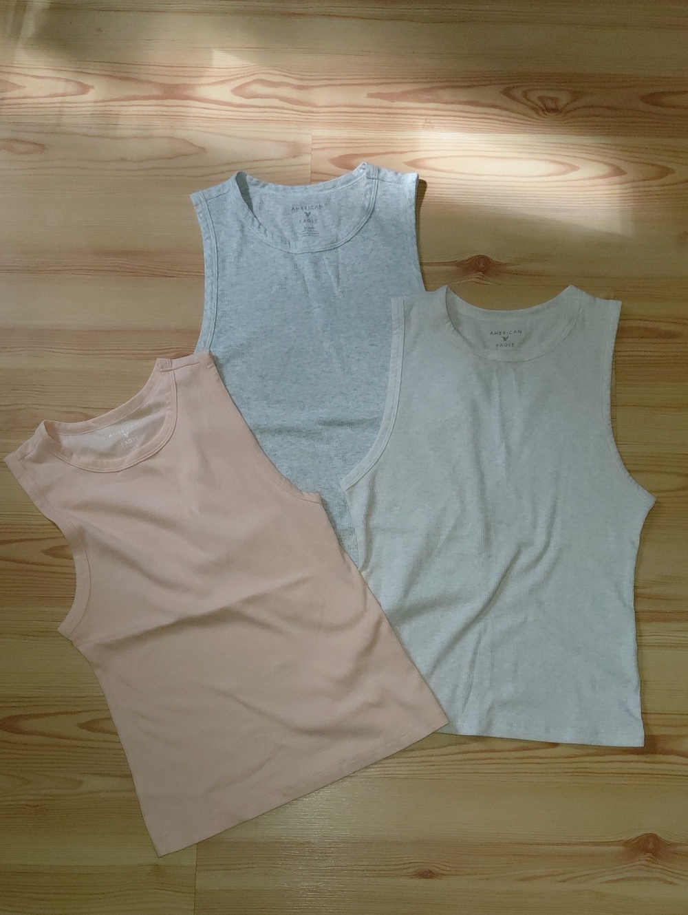 American Eagle Girlfriend Tank Top Bundle - Oatmeal, Peach and Light Gray